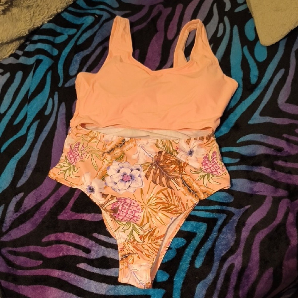 NWT SHEIN | Coral and Floral One Piece Swimsuit